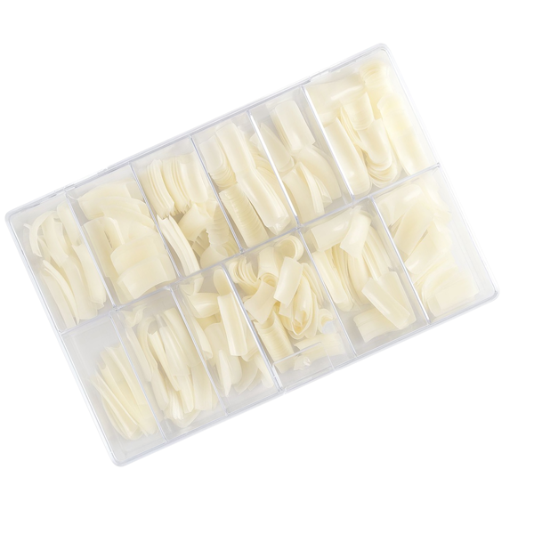 12 Sizes-500 Piece Cutout Square Nail Tips with Storage Box - Natural Clear