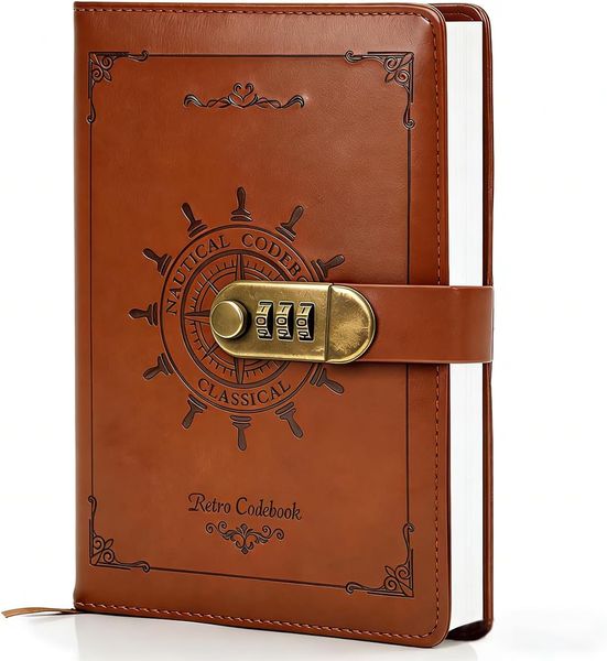 Selected PU Leather Cover Retro Password Lock Notebook - Brown