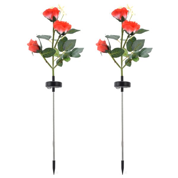 2Pieces Solar Rose Light Red Outdoor