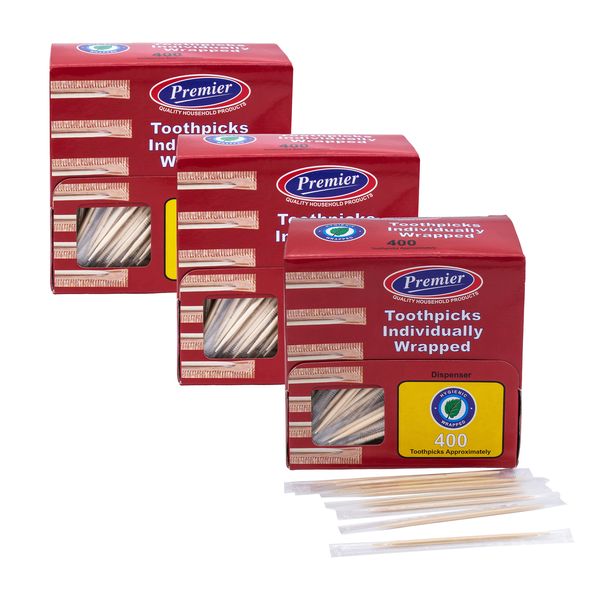 Individually Wrapped Toothpicks 3 Pack by Premier Housewares (1200 Total)