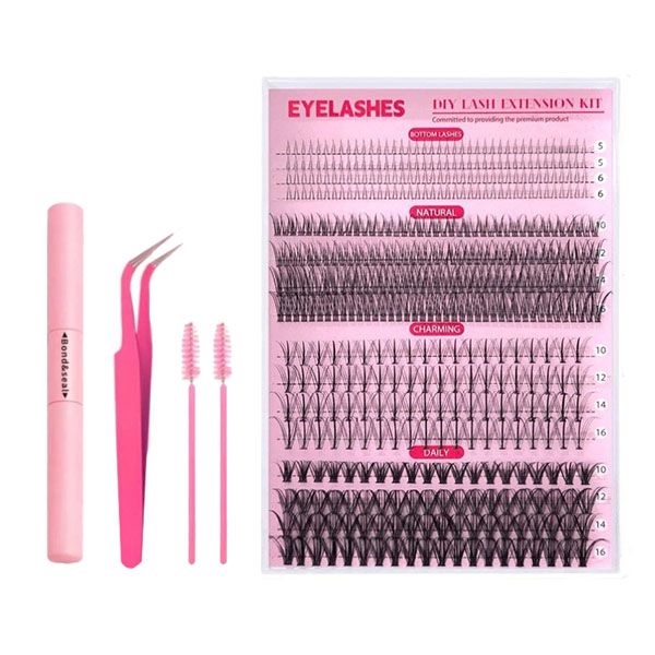 DIY Eyelash Extensions Kit5-16MM Natural, Lash Clusters Kit 480Pcs Wispy