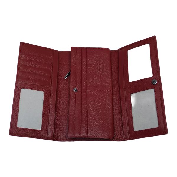 Genuine Leather Trifold Spacious Purse 11 Card Slots - Red