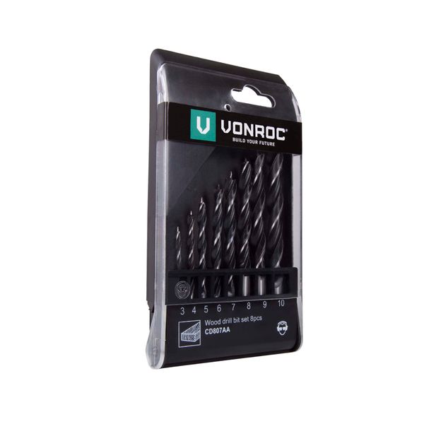 VONROC Universal Wood Drill Bit Set 8 pcs | 3 - 10mm