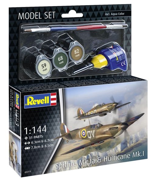 Revell 1/144 Spitfire Mk.Ia &amp; Hurricane Model Kit w/paints, Glue and Brush