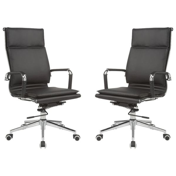 Classic PU Flat Cushion High Back Office Chairs-2 Per Box - Black