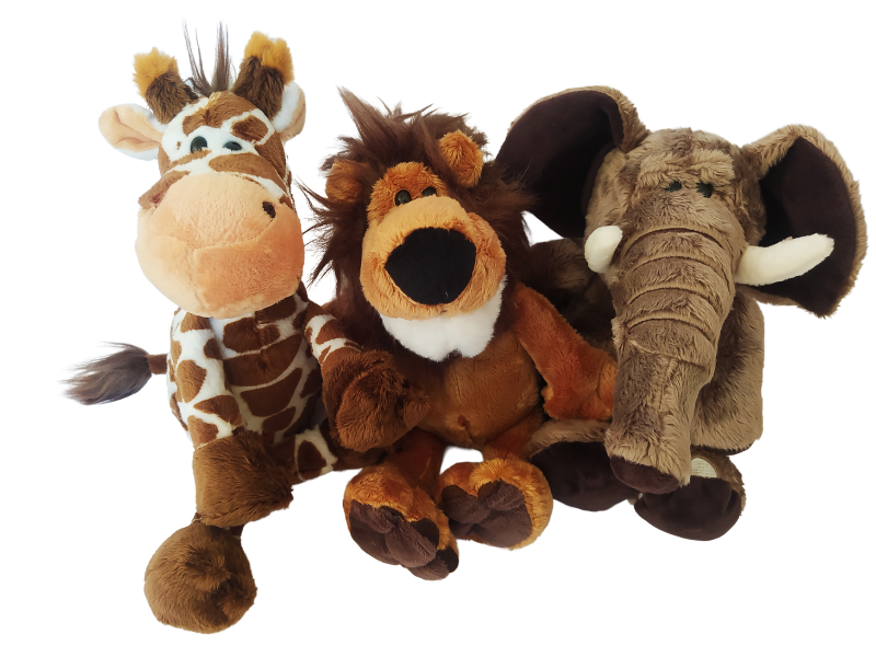 Giraffe, Lion &amp; Elephant Soft Plush Toys Combo - L25cm - Baby Animals