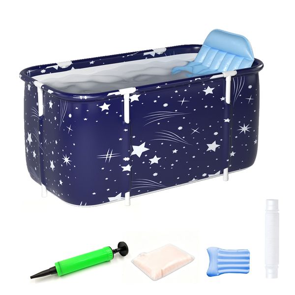 140cm Foldable Portable Soaking Bath Tub Large Capacity with Thermal Foam