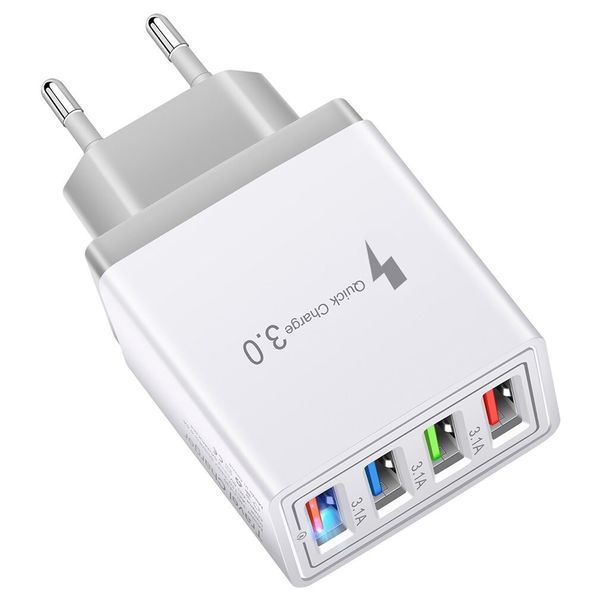 USB Wall Charger/ Adapter - 4 Port Fast Charge Compatible - White &amp; Grey