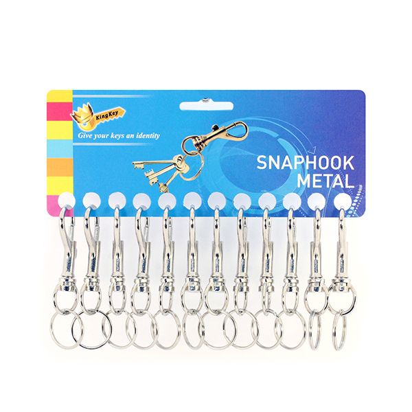 Metal snap-hook key ring, card of 12