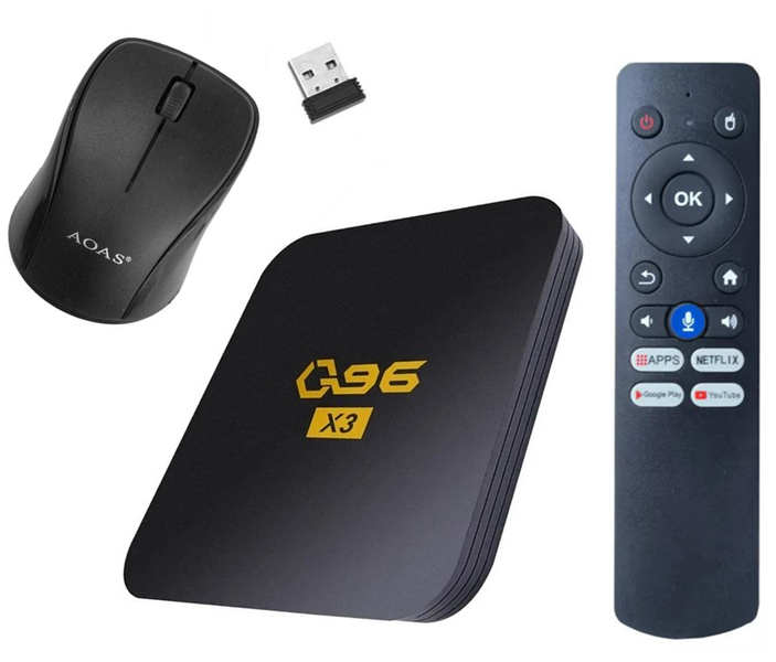 Q96-X3 Android 13 TV Box + Wireless Mouse, AI Assistant, 16GB, 2GB Ram.
