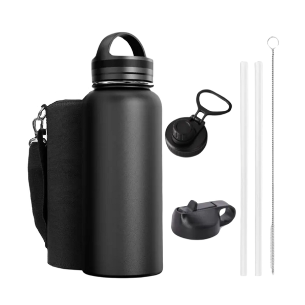 Stainless Steel Water Bottle with 3 lids - 1L Bottle