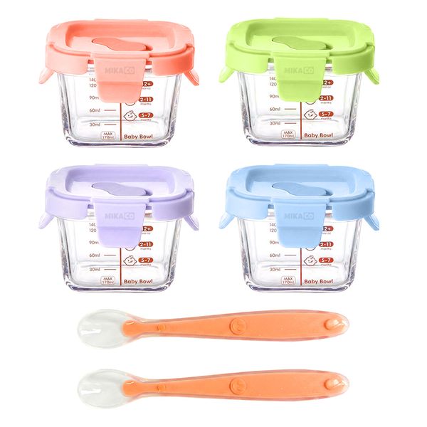 MIkaco Glass Baby Food Storage Containers Set Food Jars w/Lids-6pcs