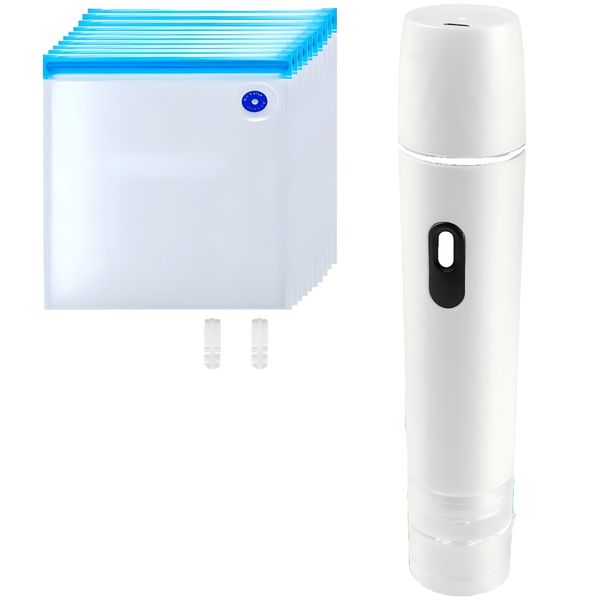Compact Handheld Vacuum Sealer for Food - 10 Reusable Bags - White