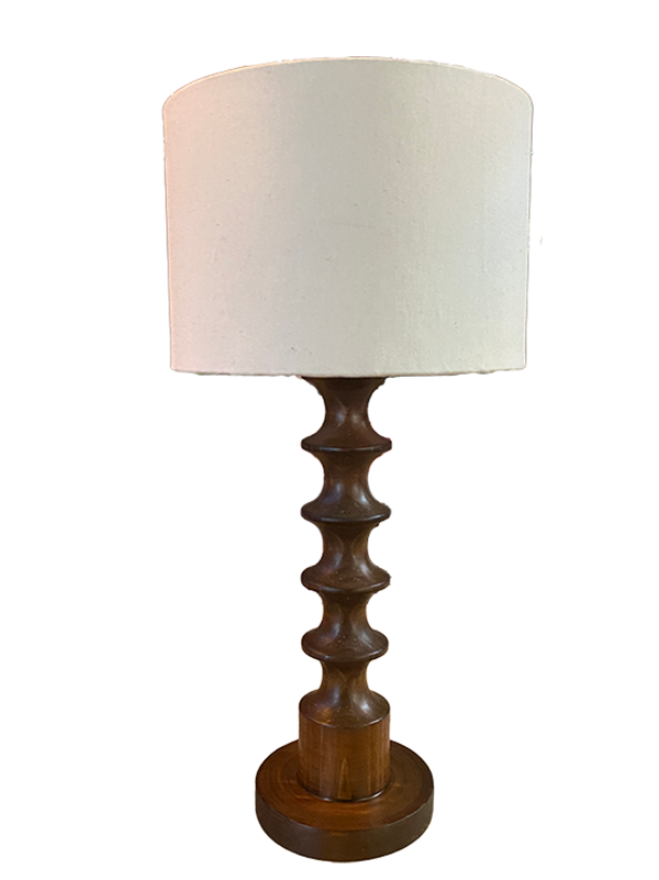 Wooden Bedside Lamps - Antique Oak with White Ivory Shade