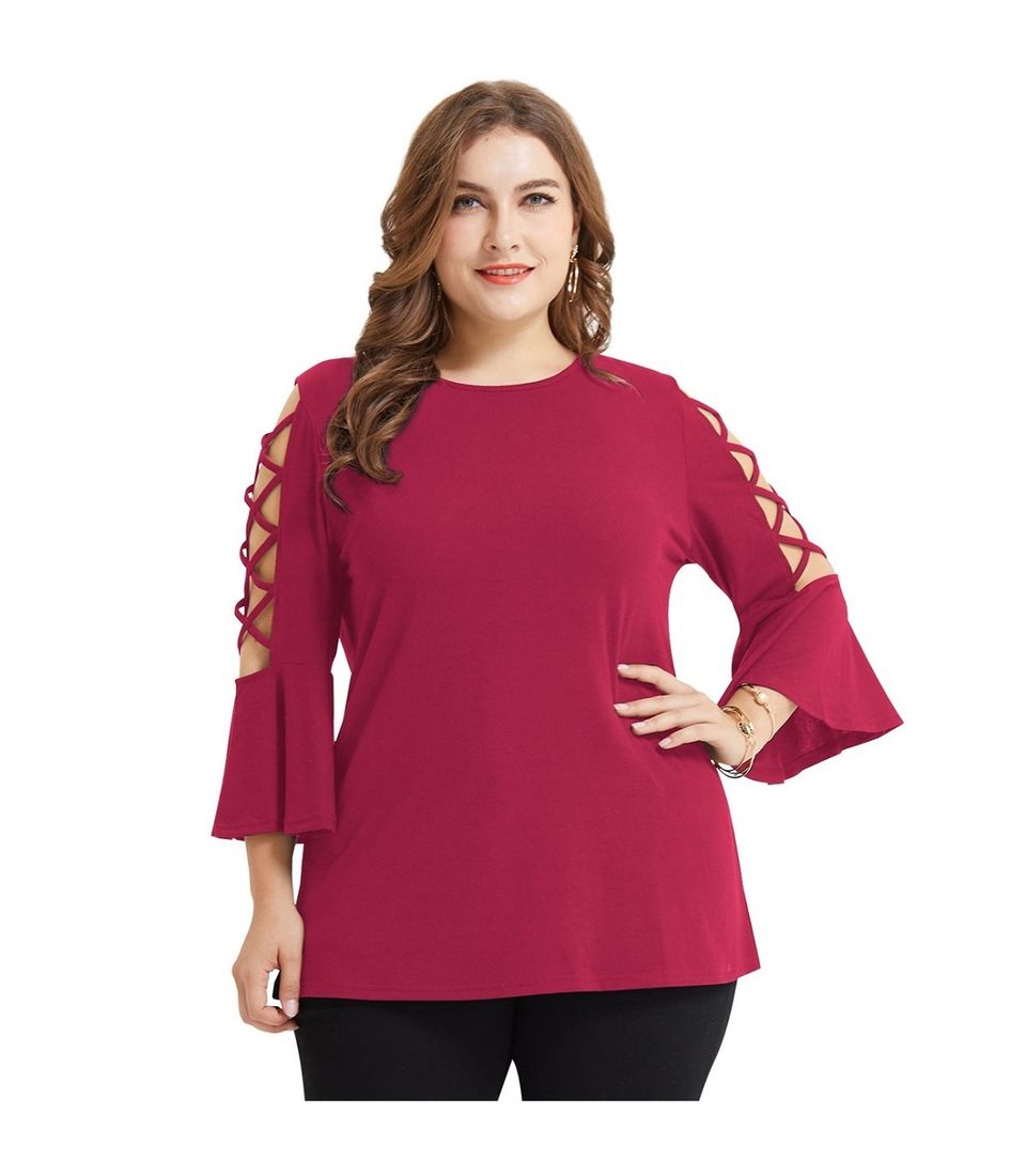 Women’s Shirt Plus Size Hollow Trumpet Sleeve | Buy Online in South ...