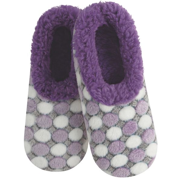 Snoozies Women Spot The Dot Purple Fleece Slippers with Non-Skid Sole