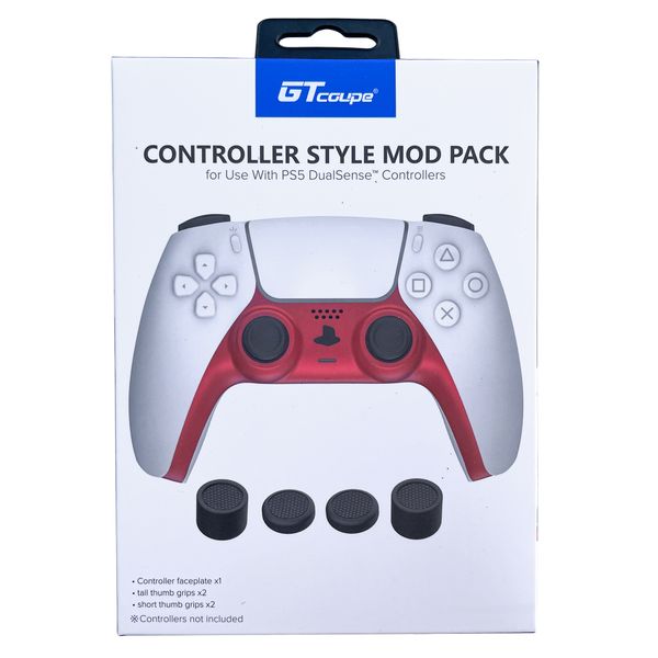 Thumb Grips and Red Faceplate for PS5 Dualsense Controller (Four Grips)