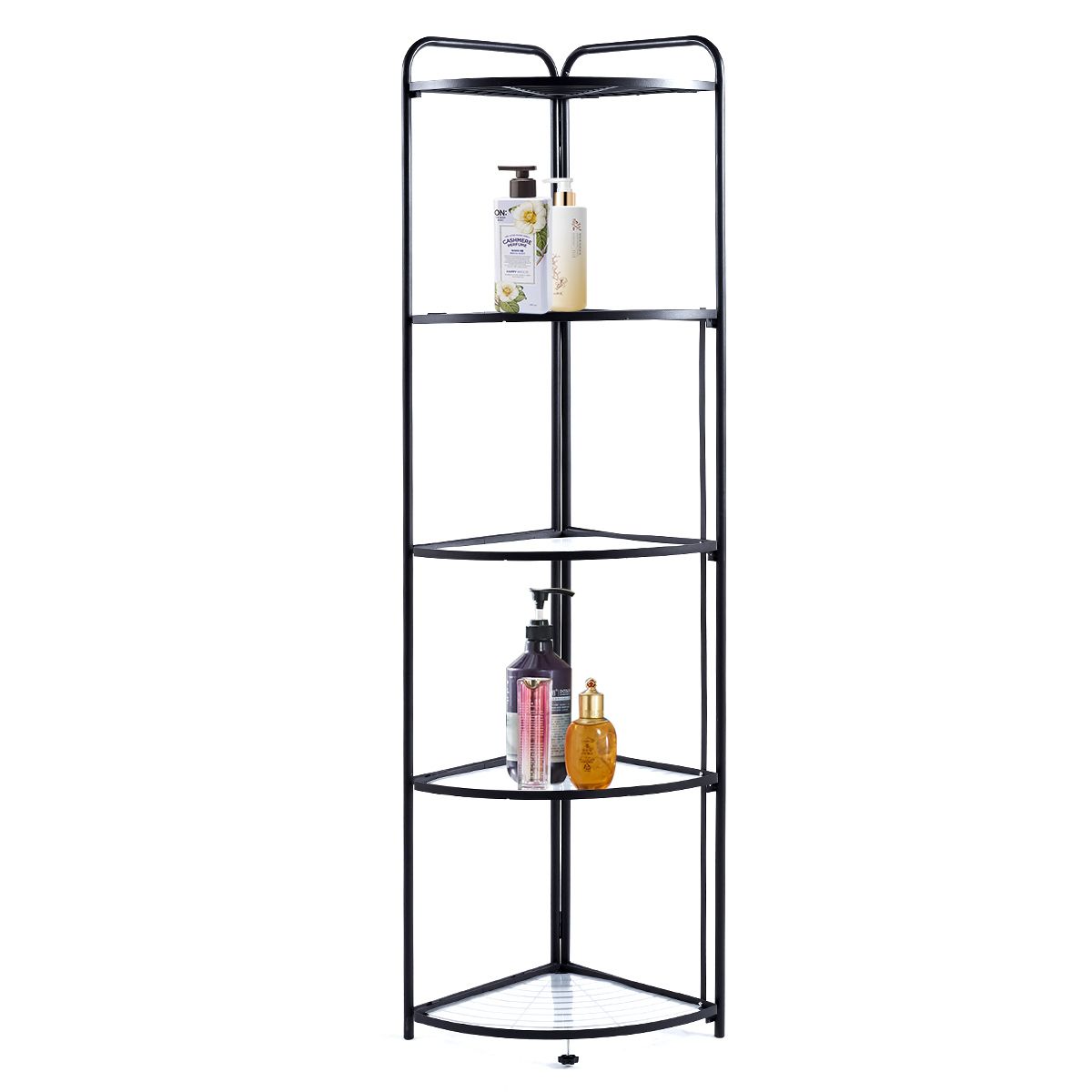 5 Tier Folding Corner Storage Shelf Metal Rack for Bathroom - Black ...