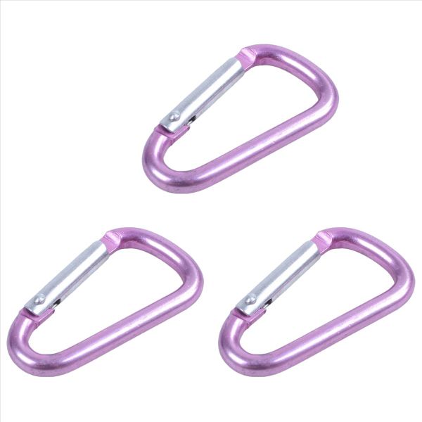 3X Pink Aluminum Alloy D-Shape Spring-Loaded Gate Closure Carabiner