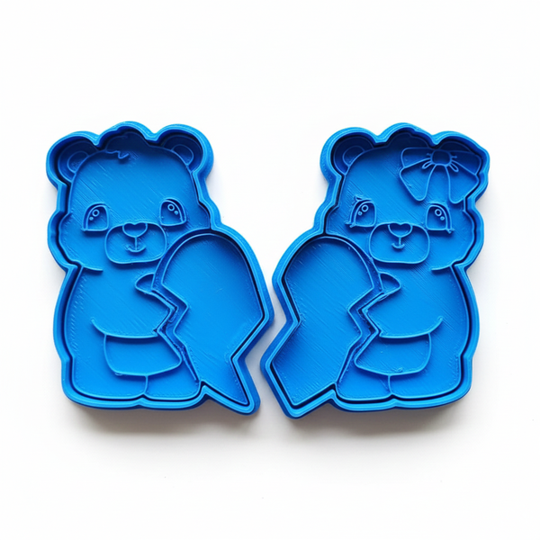 2-Piece Teddy Bear Cookie Cutter &amp; Stamp Set - 8cm Valentine's - 3D Printed