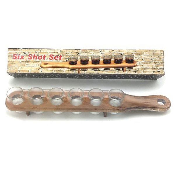 Six Shot Set: Wooden Serving Plank With 6 Glasses