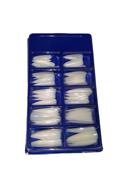 Natural Colour - 100 Piece Extra-Long Full Cover Stiletto Nail Tips
