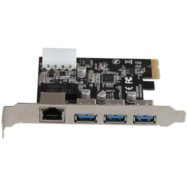 PCI-E Expansion Card 3-Port USB 3.0 + RJ45 Ethernet Adapter for Desktop PCs