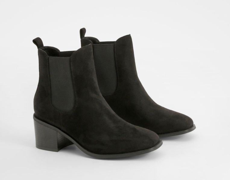 boohoo - Womens Wide Fit Panel Detail Low Block Heeled Shoe Boots - Black