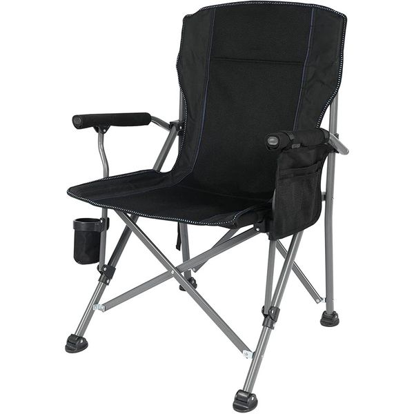 Deluxe Steel Frame Folding Chair with Cup Holder - Black, Green, Blue, Grey