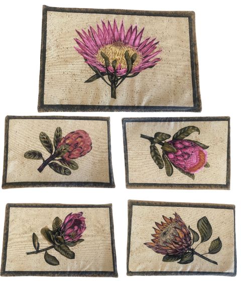 African Print - Protea Flower Single Flower Placemats - Set of 5