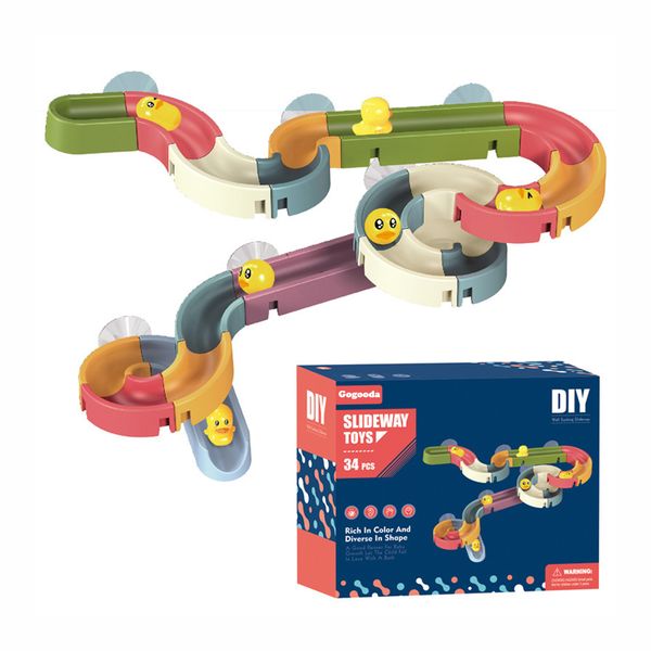 34-Piece Bath Toy Water Slide Track Toy Set for Toddlers Kids with Ducks