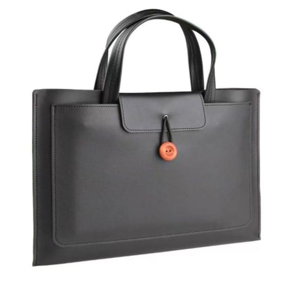 13/14 inch Elastic Button Laptop Waterproof PU Handbag-Grey