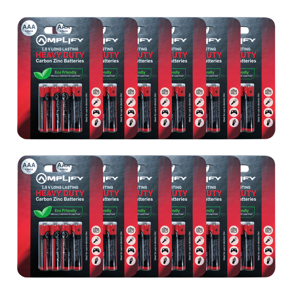 Amplify Heavy Duty AAA Carbon Zinc 4 Pack Batteries Bundle - 12 Pack