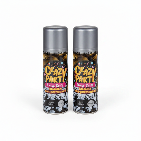 Crazy Party Metallic Silver Spray for Elegant Party Decorations - 2 Pack