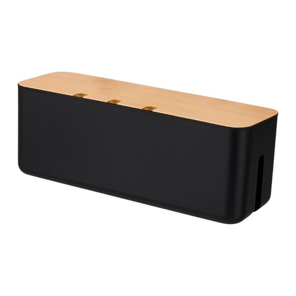 Minimalist Cable Management Box with Bamboo Lid