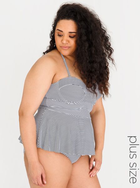 Women's Lithe Babydoll Tankini Top - Plus Size - Black &amp; White