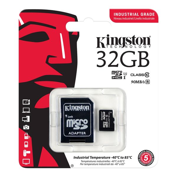 Kingston 32GB microSDHC UHS-I Class 10 Industrial Temp Card + SD Adapter