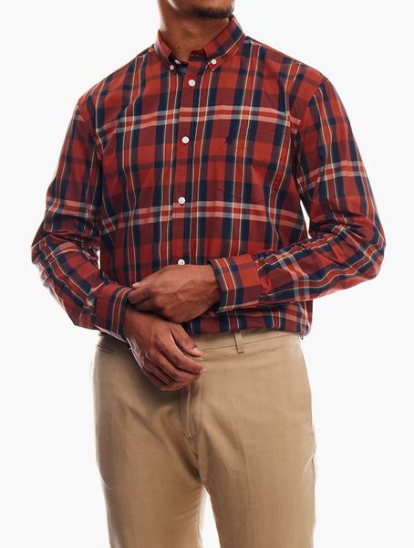 Polo Mens LS Bold Check Weekender Button Down Shirt - Orange