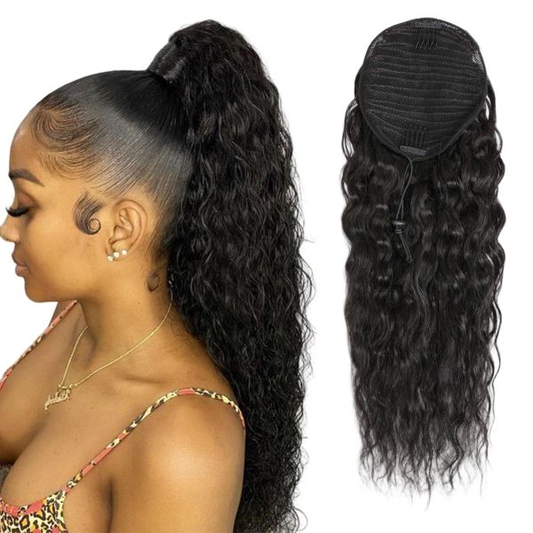 24 Inch Drawstring Ponytail Water Wave Synthetic Hair Clip in Hair