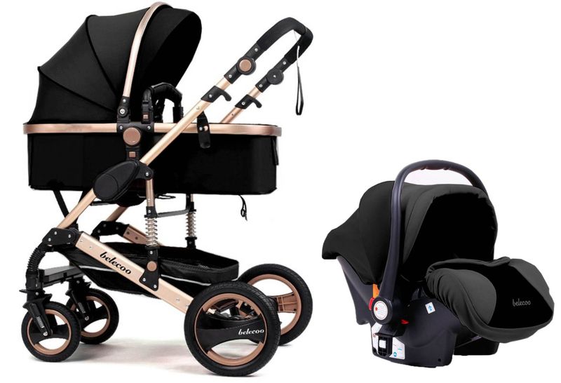 3 in 1 Baby Stroller Belecoo Tyrant Luxury Stroller - Black