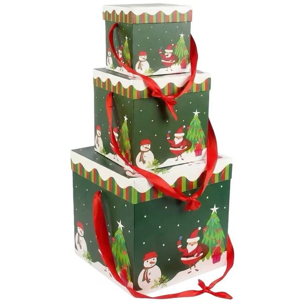3PCS Christmas Gift Boxes Set with Lids and Ribbons for Gifting and Decor