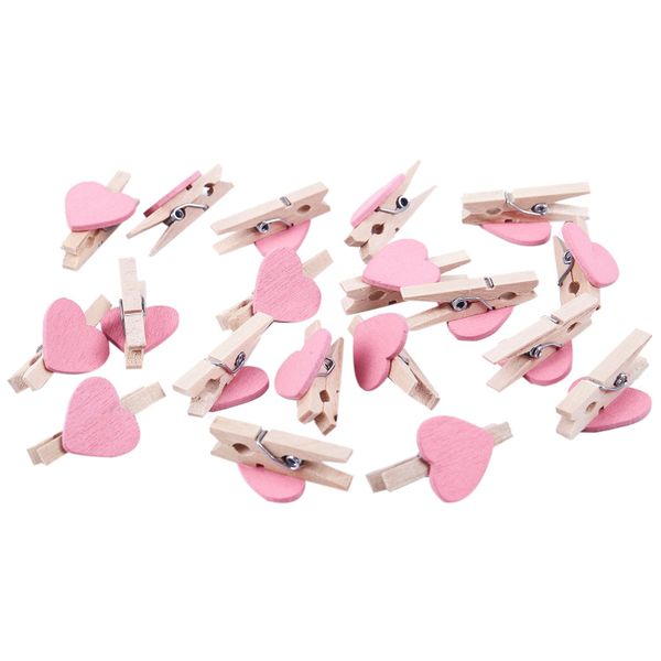 20x Love Heart Shape Wooden Clips Photo Holder Album Card Paper Pegs