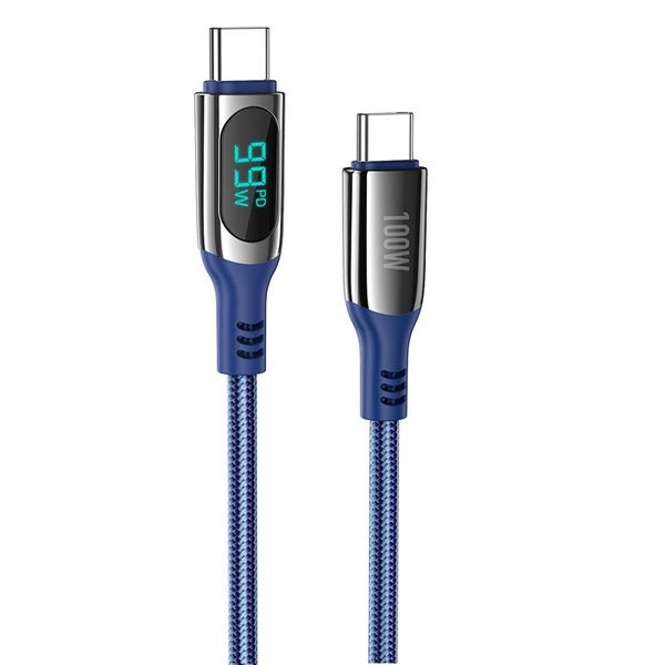 100W Type C To Type C Charging Data Cable With PD Display (Blue) - 1.2m