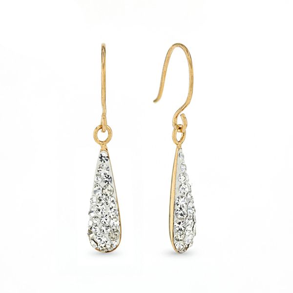 Broadway Jewellers - 9ct Yellow Gold &amp; Sterling Silver Crystal-Encrusted Teardrop Drop Earrings