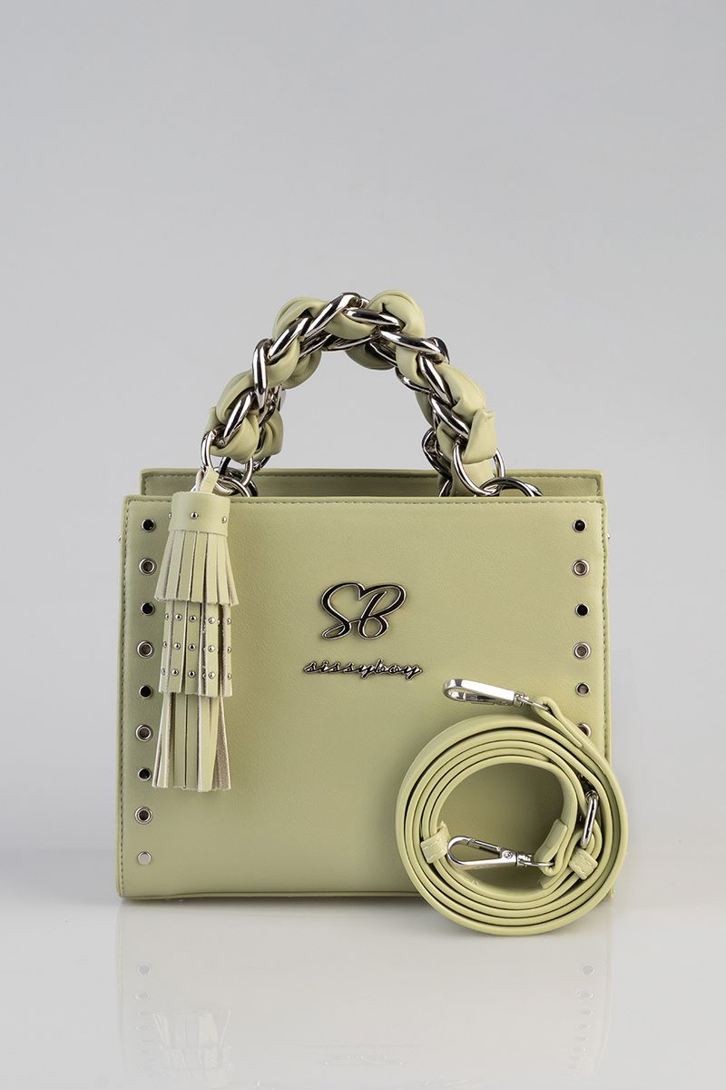 Jane: Small Tote With Chain Detail - Pale Green