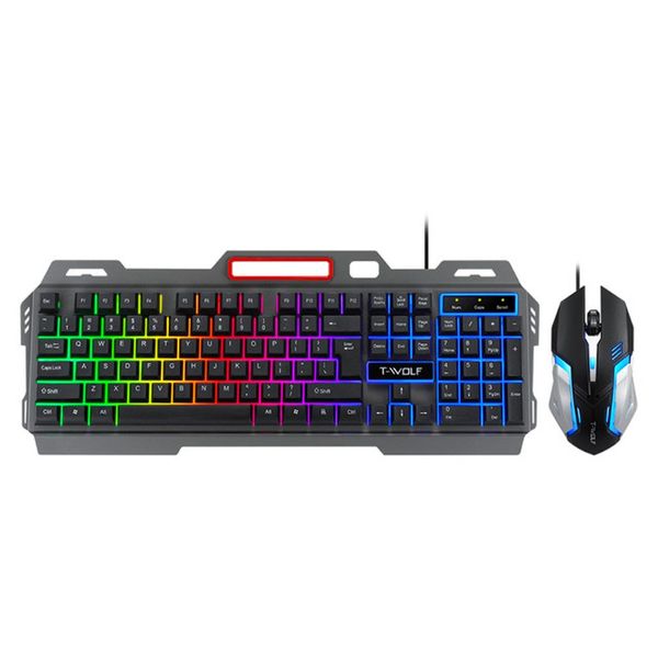 T-WOLF TF600 Mechanical Feel Metal Panel Gaming Keyboard Mouse Combo Set
