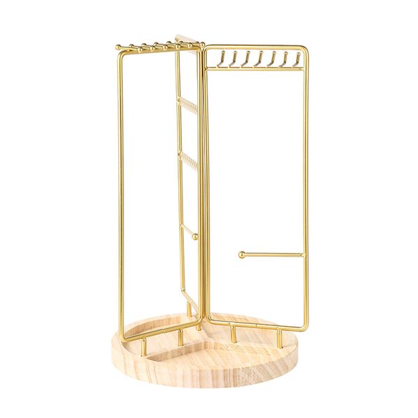 Rotating Jewellery Organiser Display Stand Earring Holder - Solid Wood Base