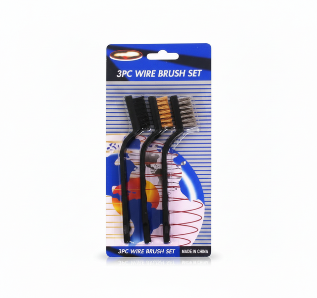 Mini Wire Brush Set - 3 Piece Stainless Steel, Brass, Nylon