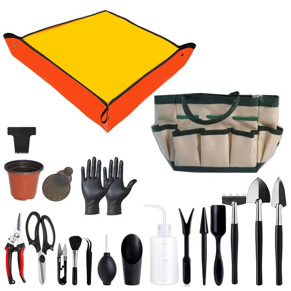 Indoor Gardening Miniature Tools Planting Kit Set with Storage Bag &amp; Pots