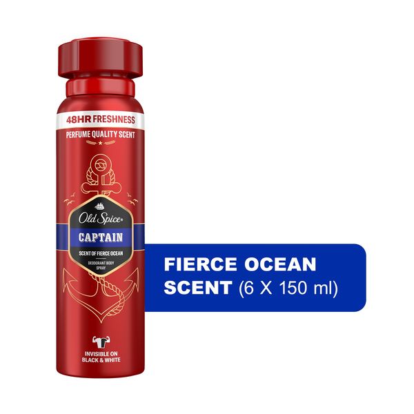 Old Spice Deodorant Body Spray Captain - 6 x 150ml